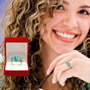 Blue Topaz Three Stone Sterling Silver Ring